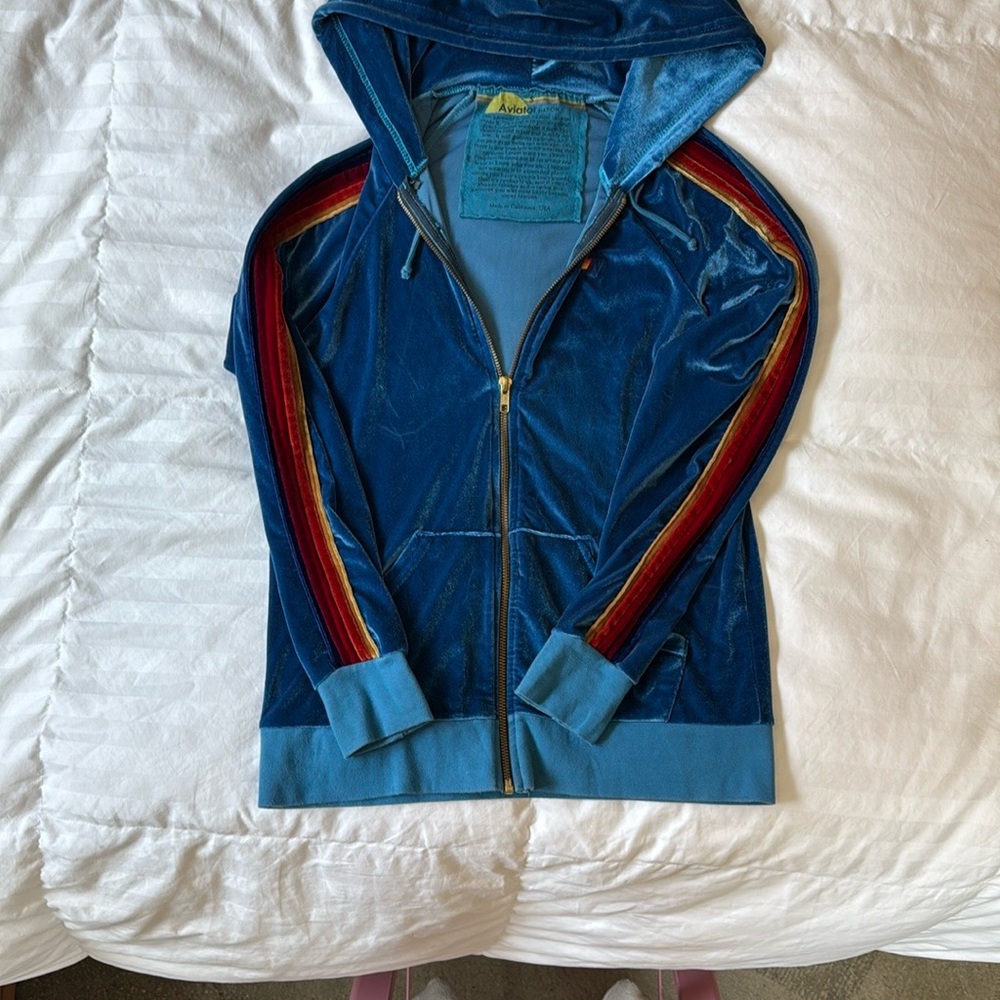 Aviator Nation Classic Velvet Zip Hoodie - Blue